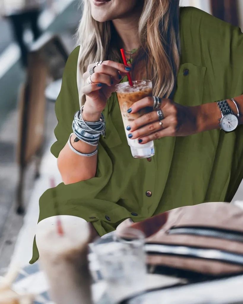 Loose V Neck Beach Shirt Dress Cover Up