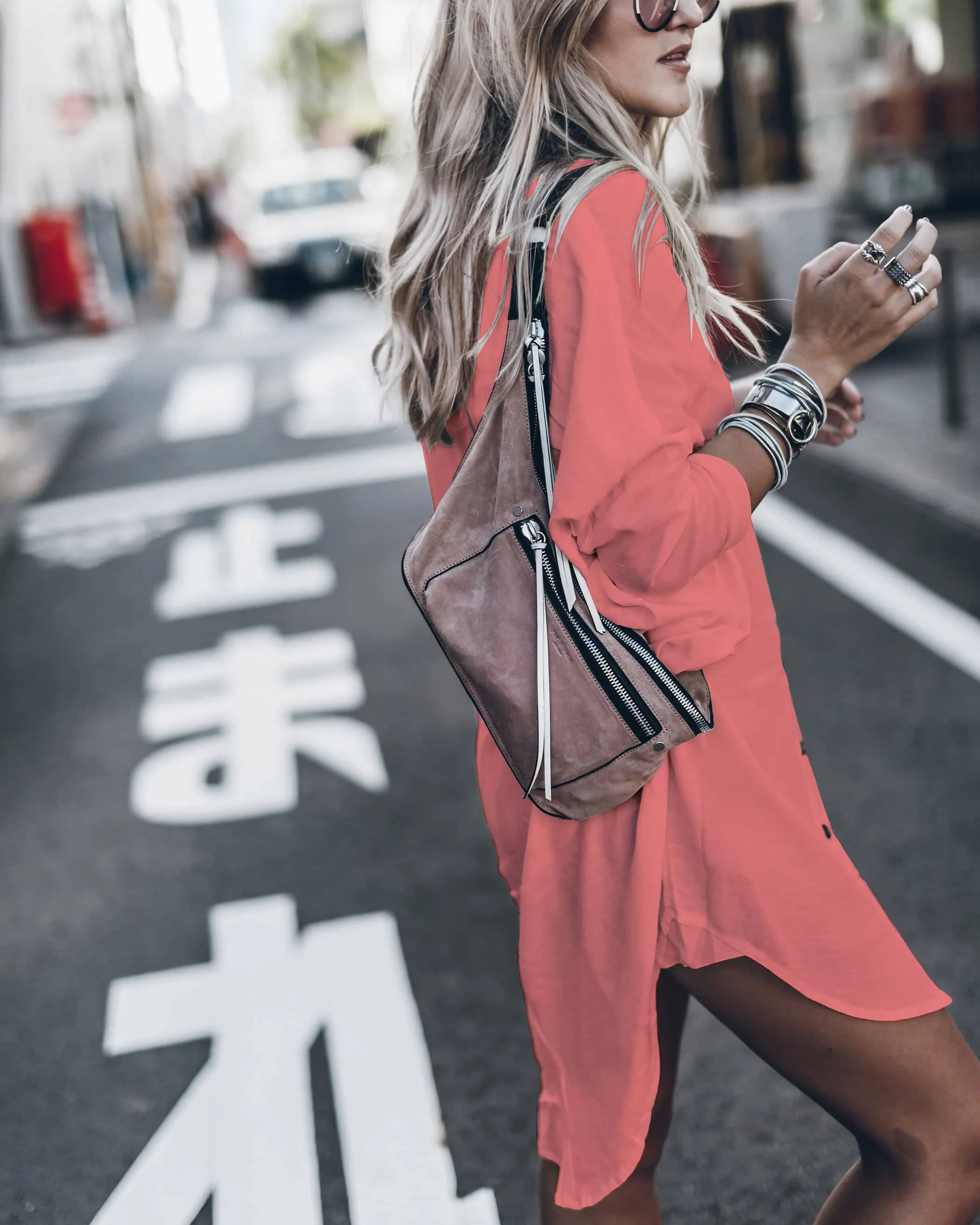 Loose V Neck Beach Shirt Dress Cover Up