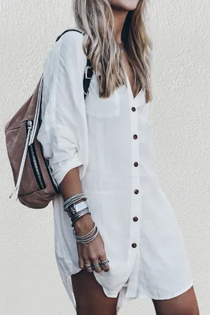 Loose V Neck Beach Shirt Dress Cover Up
