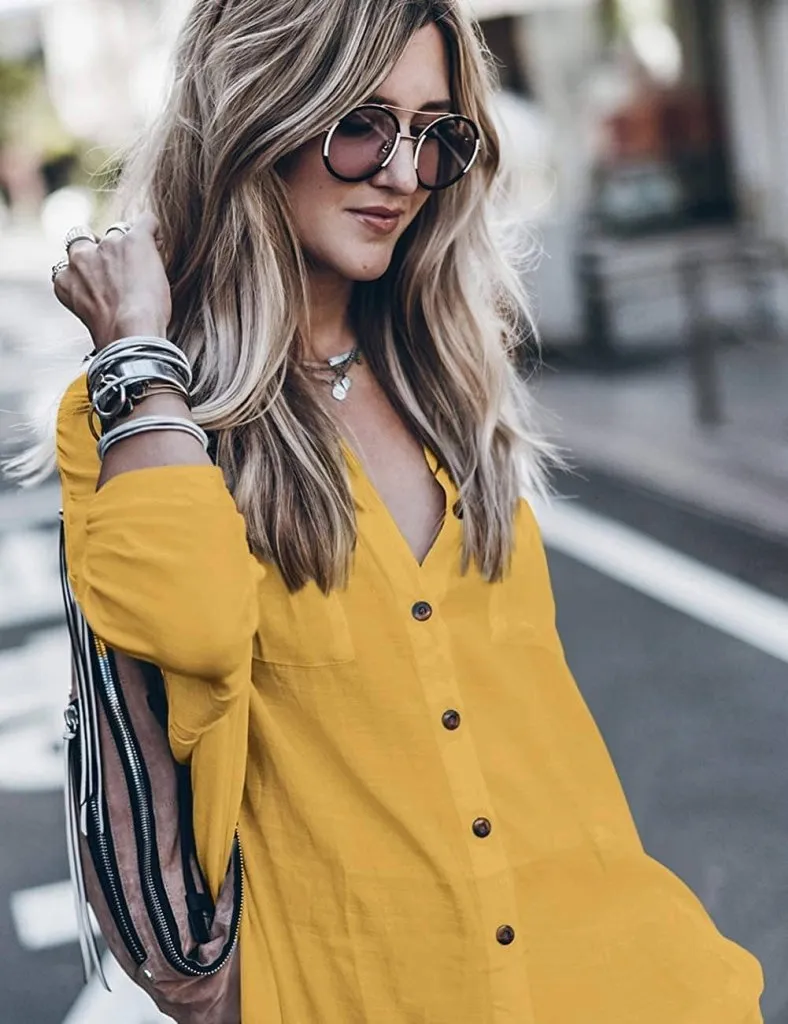 Loose V Neck Beach Shirt Dress Cover Up