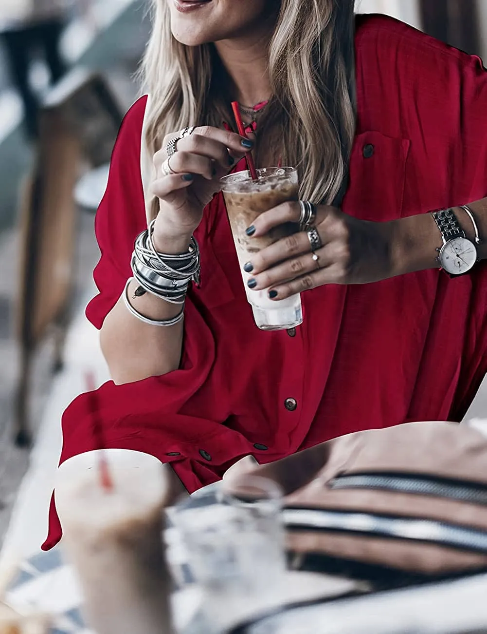 Loose V Neck Beach Shirt Dress Cover Up