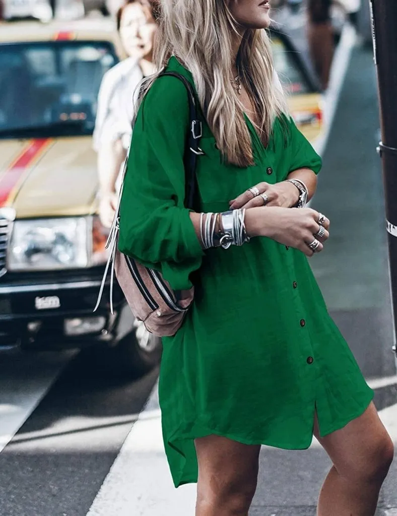 Loose V Neck Beach Shirt Dress Cover Up