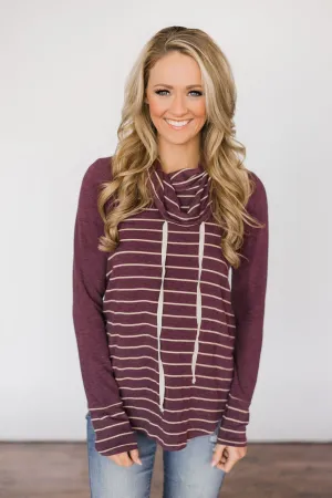 Love Your Stripes Cowl Neck Top - Purple