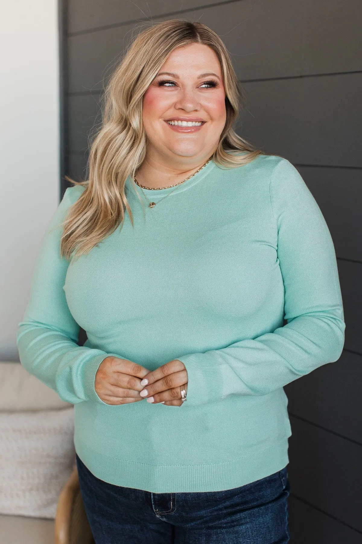 Loving Devotions Knit Sweater- Mint Blue