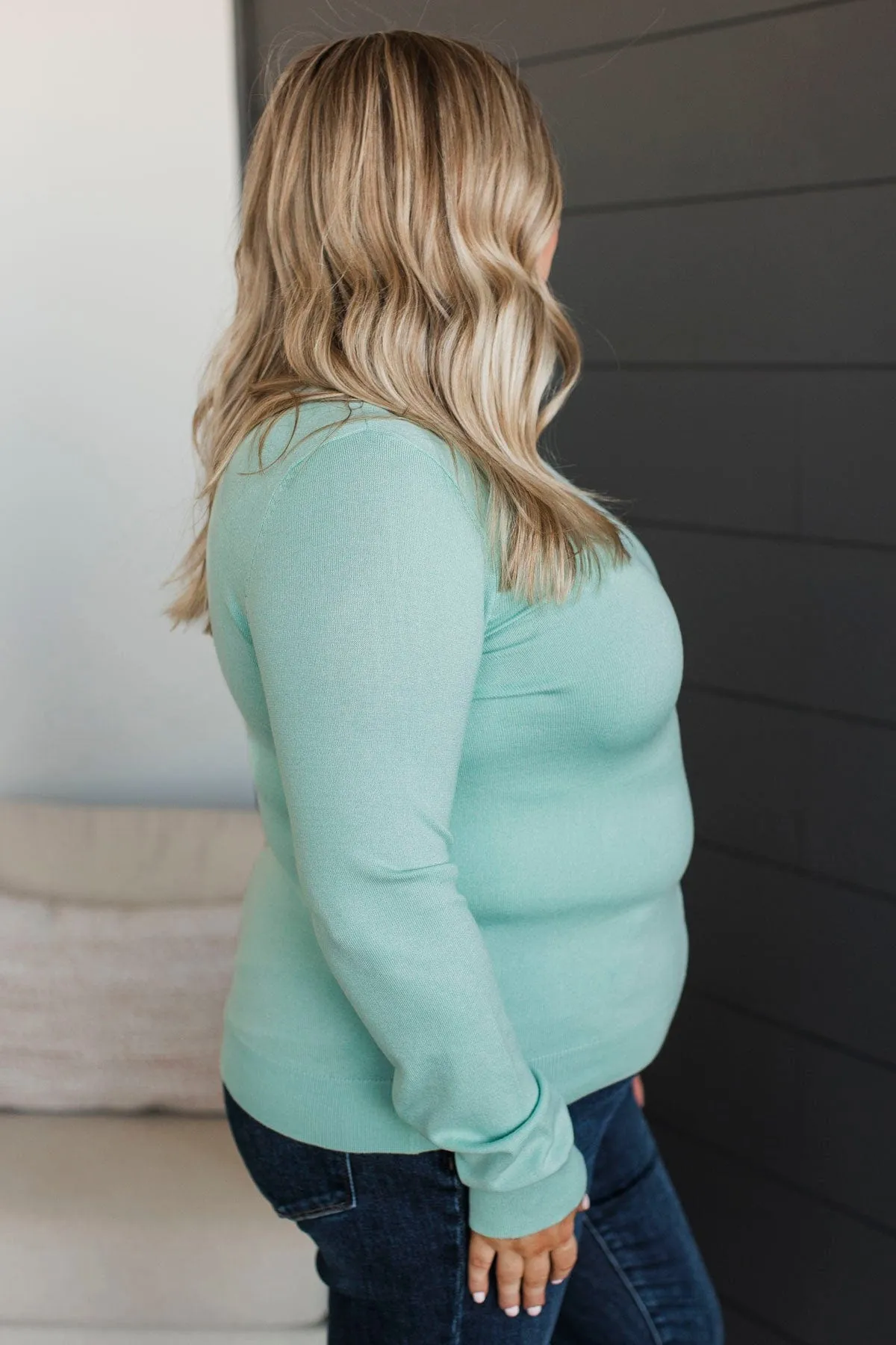 Loving Devotions Knit Sweater- Mint Blue