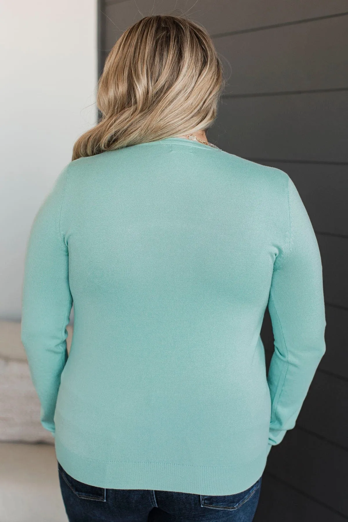 Loving Devotions Knit Sweater- Mint Blue