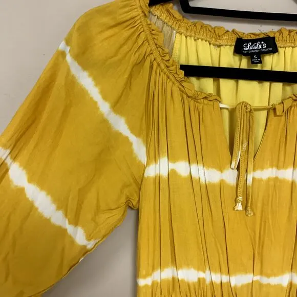 Lulu's yellow and white striped long-sleeve casual dress size S