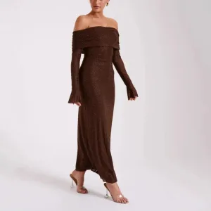 Luxury Slim Rhinestone Strapless Dress - Elegant Long Sleeve Evening Wear