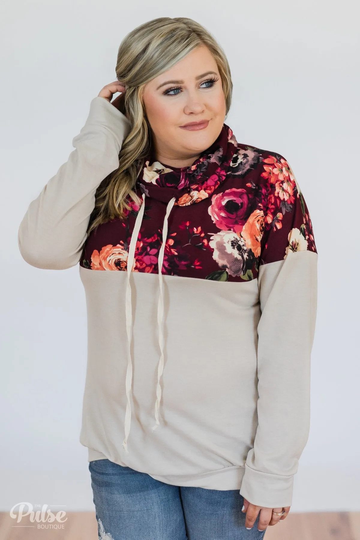 Made for You Floral Cowl Neck- Burgundy