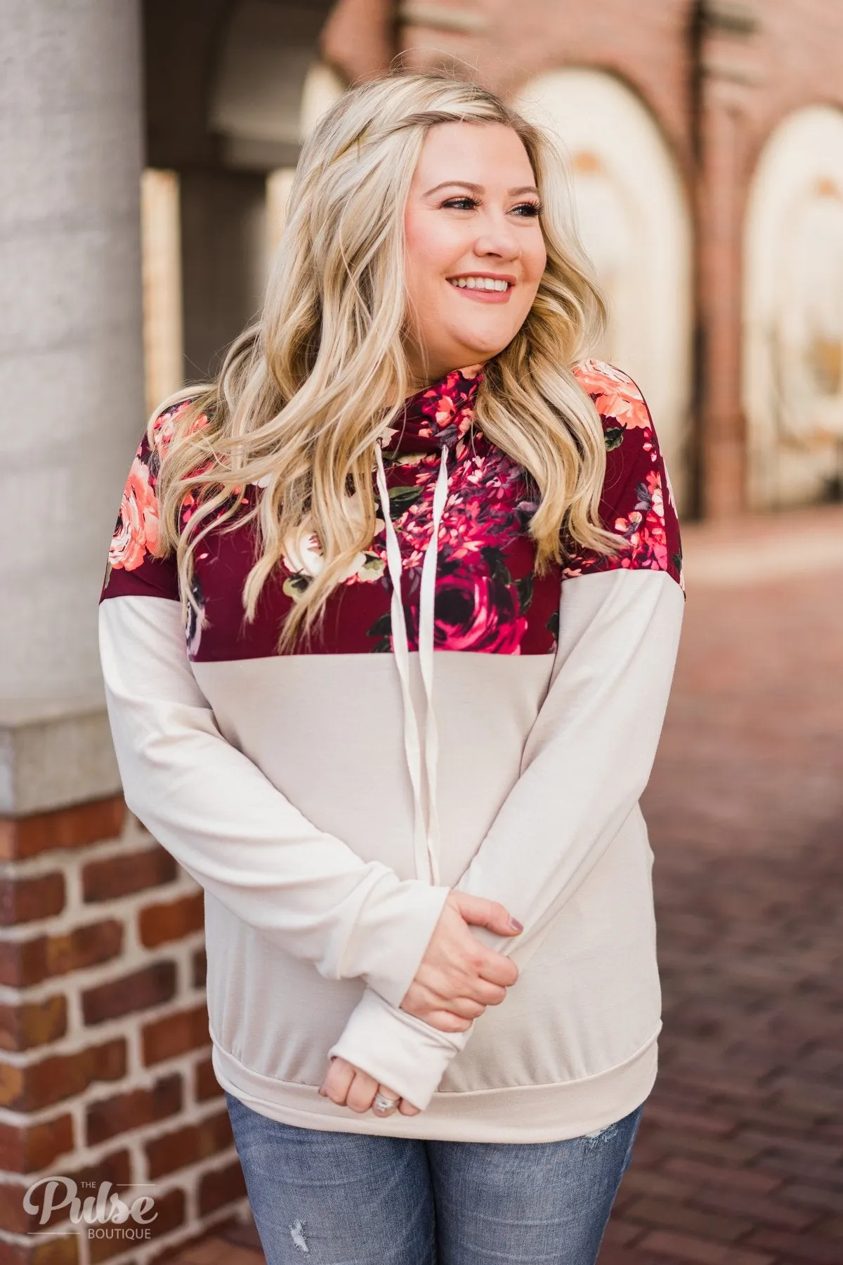 Made for You Floral Cowl Neck- Burgundy