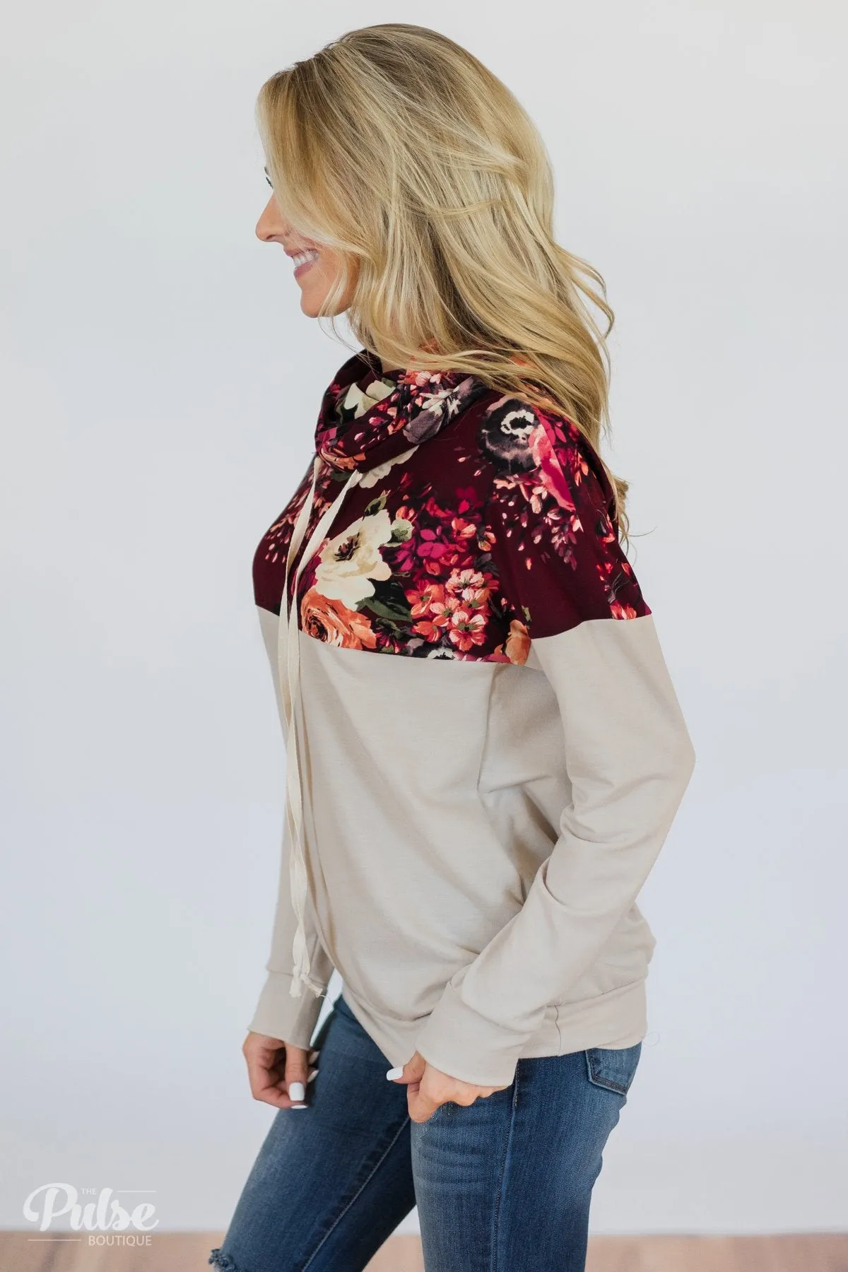 Made for You Floral Cowl Neck- Burgundy