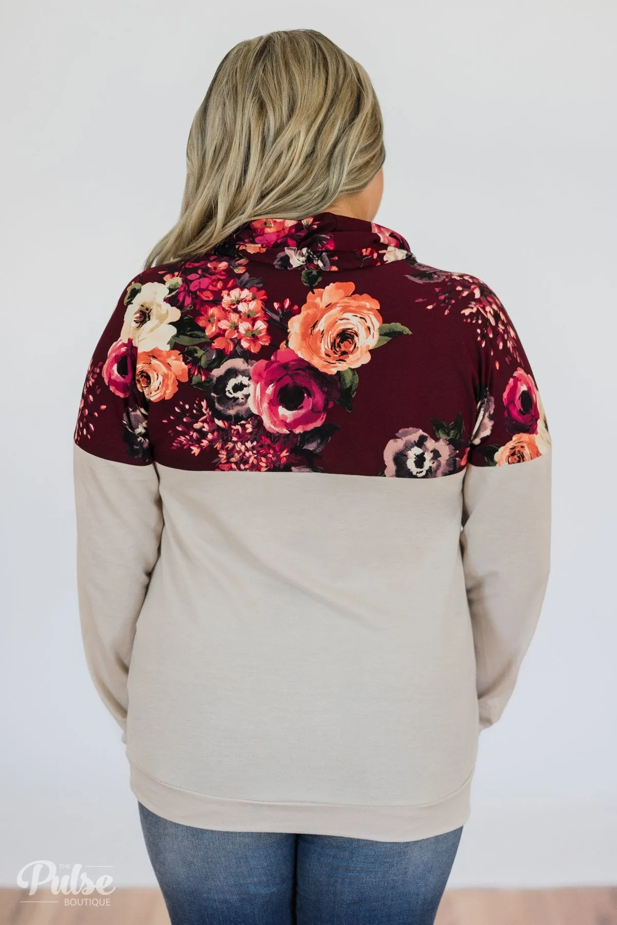 Made for You Floral Cowl Neck- Burgundy