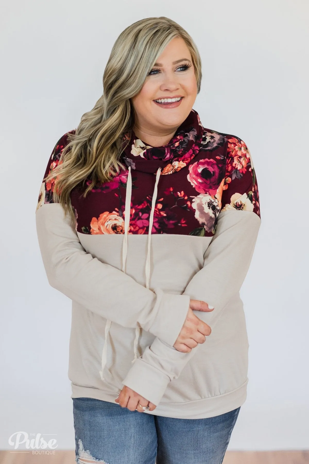 Made for You Floral Cowl Neck- Burgundy