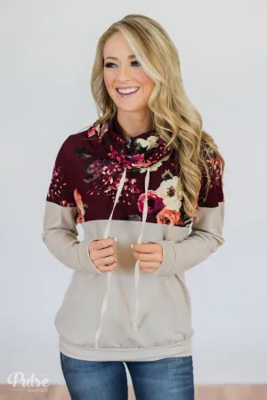 Made for You Floral Cowl Neck- Burgundy