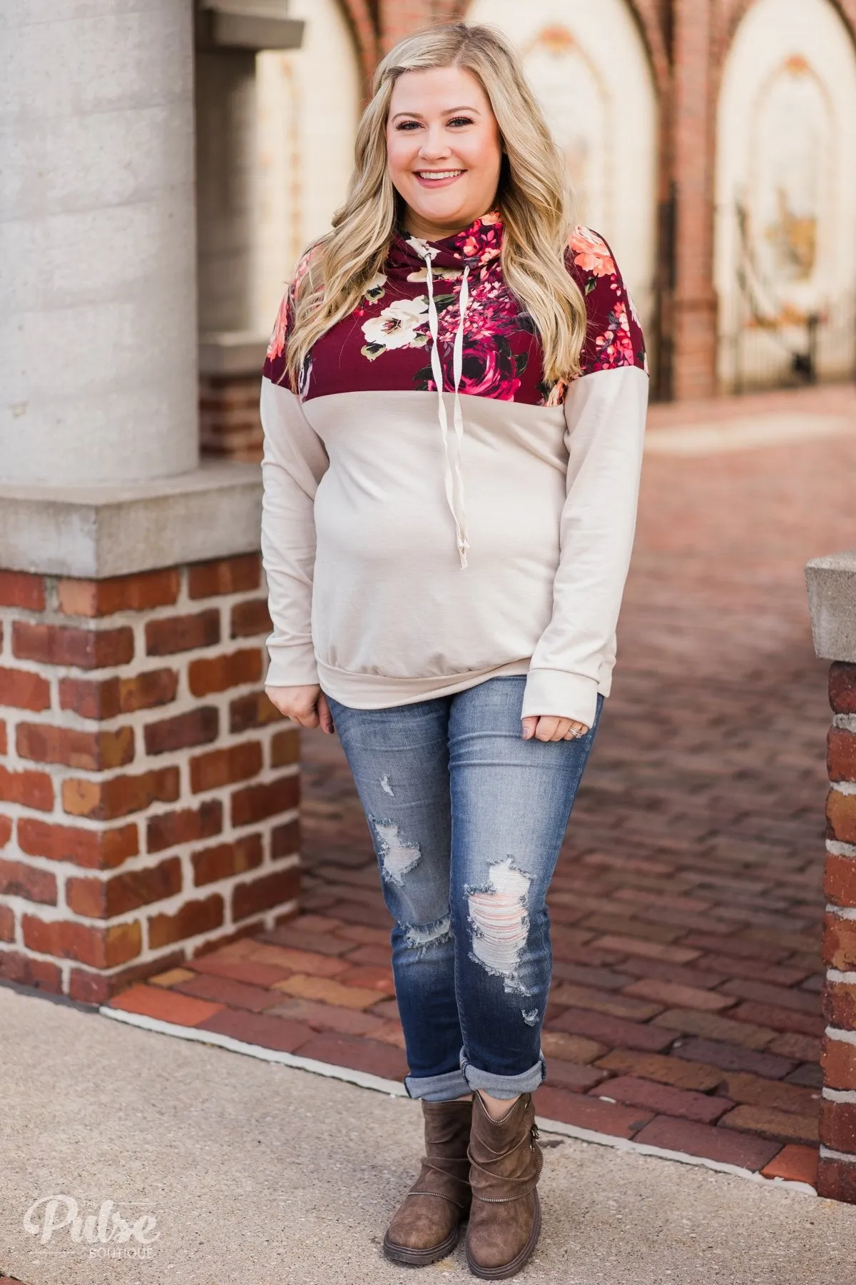Made for You Floral Cowl Neck- Burgundy