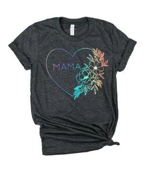 Mama Floral Rainbow Heart Shirt | Unisex Crew