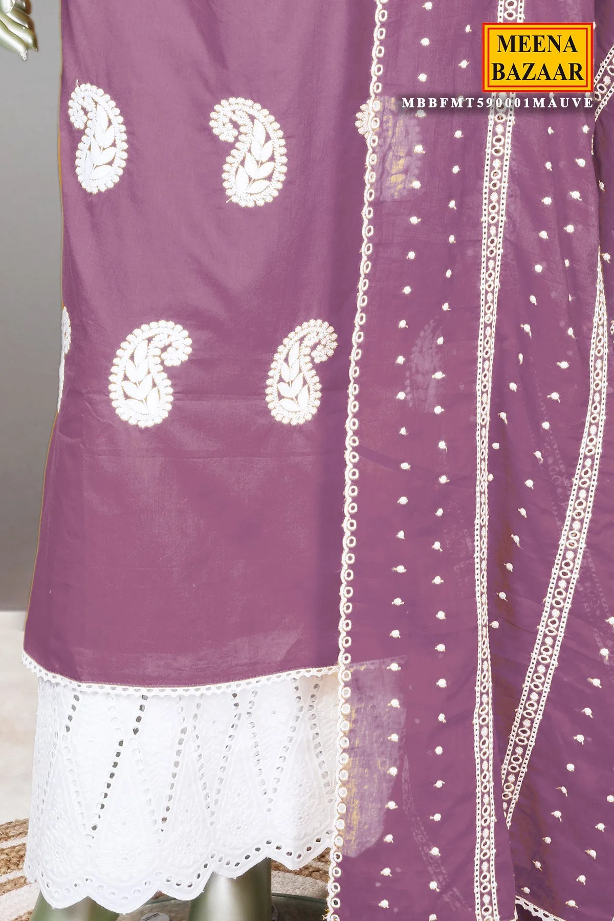 Mauve Cotton Thread Embroidered Unstitched Suit Set