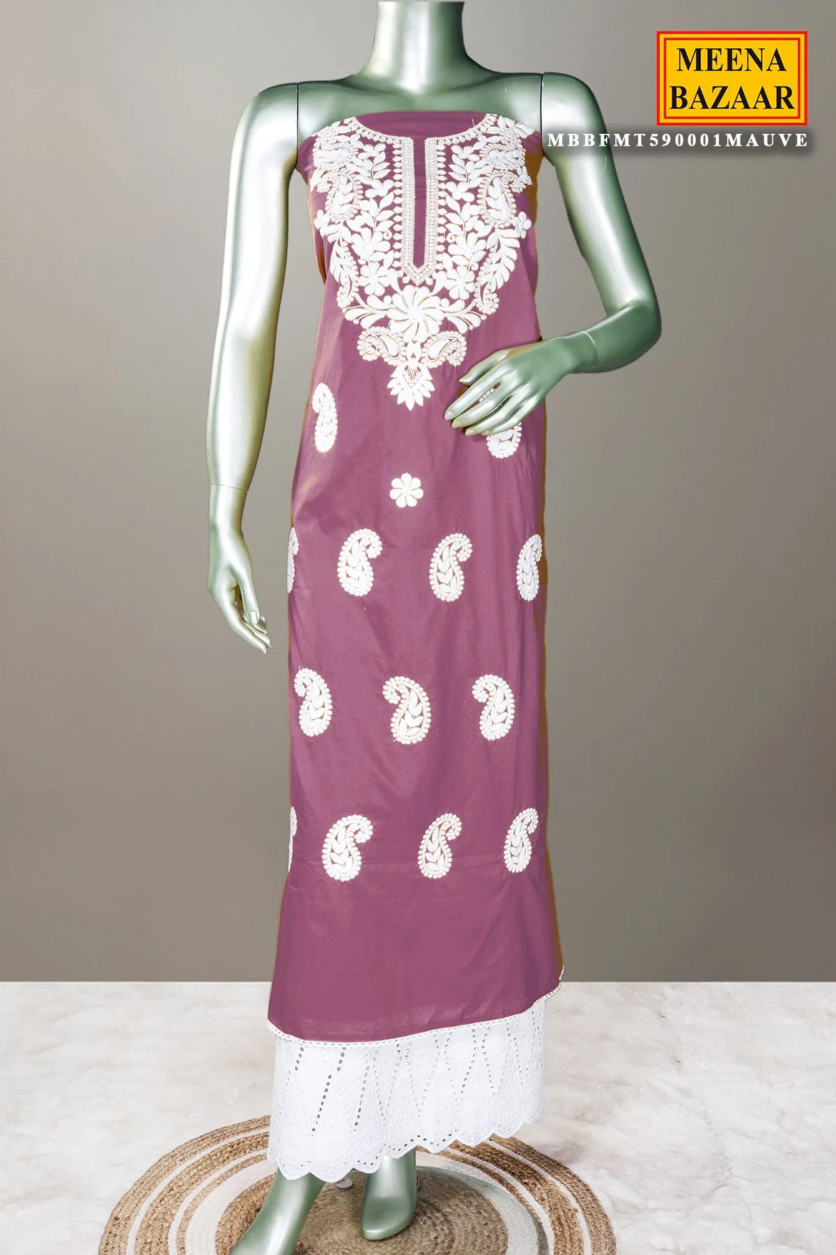 Mauve Cotton Thread Embroidered Unstitched Suit Set