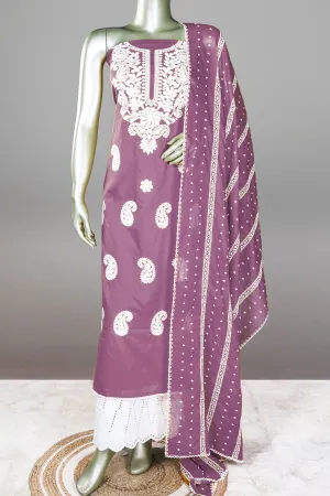 Mauve Cotton Thread Embroidered Unstitched Suit Set