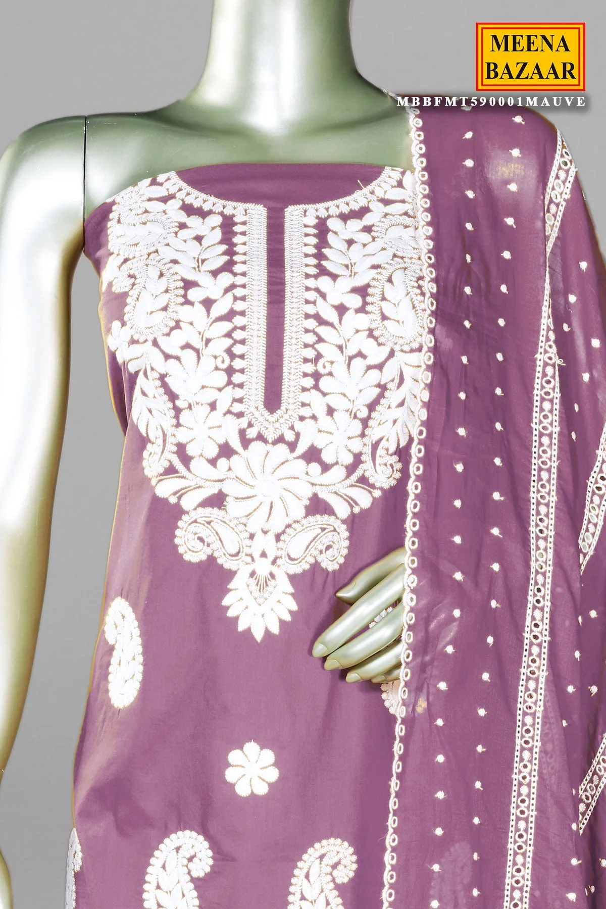 Mauve Cotton Thread Embroidered Unstitched Suit Set