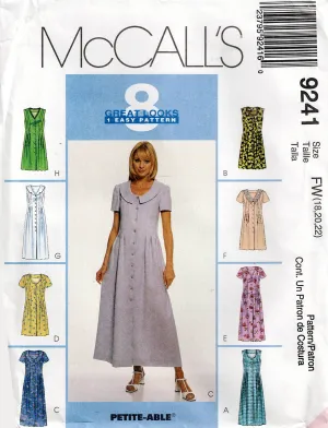 McCall's 9241 Womens Tucked Front Sundresses 1990s Vintage Sewing Pattern Sizes 18 - 22 UNCUT Factory Folded