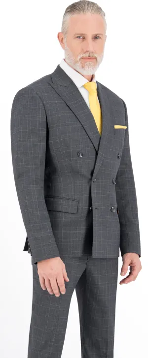 Medium Grey Check Long Double Breast Suit