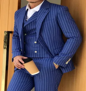 Men's 3 Piece Fashion Striped Suit Up To 6XL