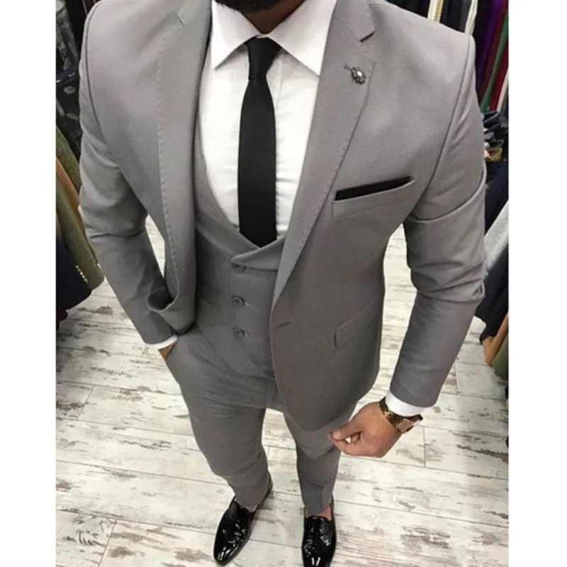 Men's 3 Piece Soild Grey Suit Up To 6XL
