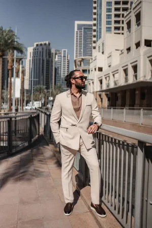 Men's Beige Zipper 2Piece Slim Fit Suit