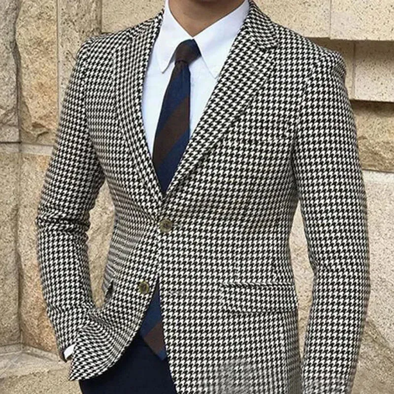 Men's Black and White Houndstooth Suit