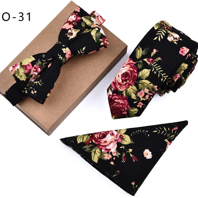 Mens Designer Skinny Flower Rose Paisley Pocket Square Handkerchief Butterfly Bow Tie Neck Tie Set Lots