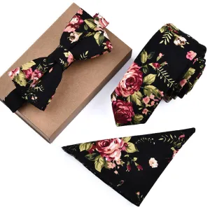 Mens Designer Skinny Flower Rose Paisley Pocket Square Handkerchief Butterfly Bow Tie Neck Tie Set Lots