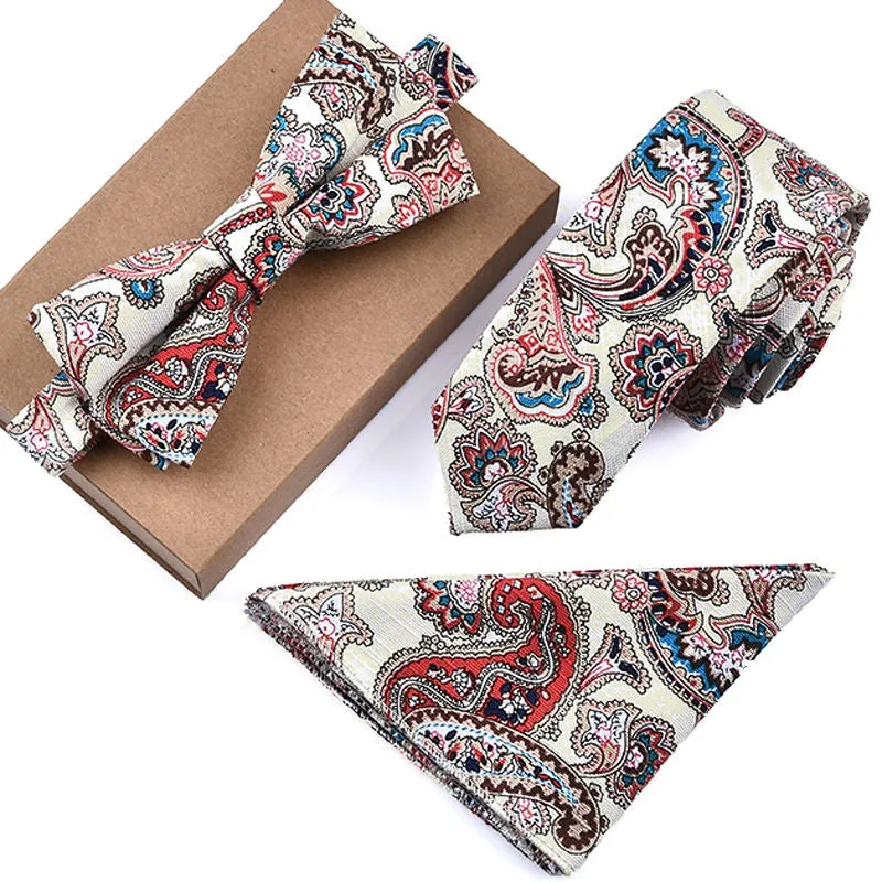 Mens Designer Skinny Flower Rose Paisley Pocket Square Handkerchief Butterfly Bow Tie Neck Tie Set Lots