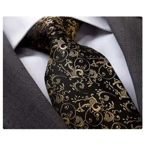 Men's Fashion Black Gold Silk Neck Tie Gift Box