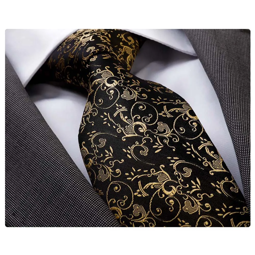 Men's Fashion Black Gold Silk Neck Tie Gift Box