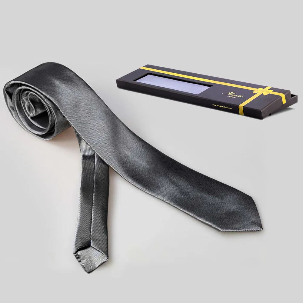 Men's Fashion Dark Grey Silk Neck Tie With Gift Box