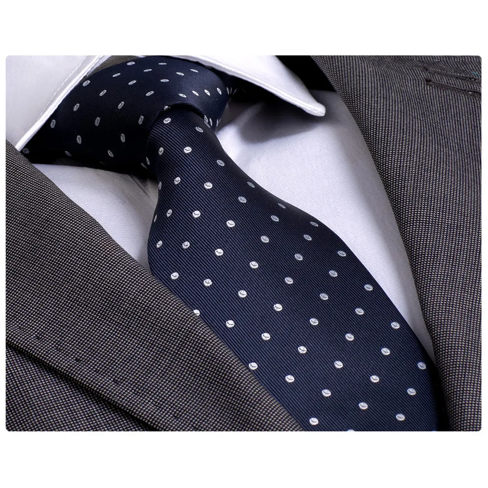 Men's Fashion Navy Blue White Polka Dot Neck Tie