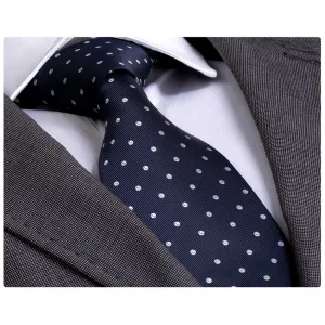 Men's Fashion Navy Blue White Polka Dot Neck Tie