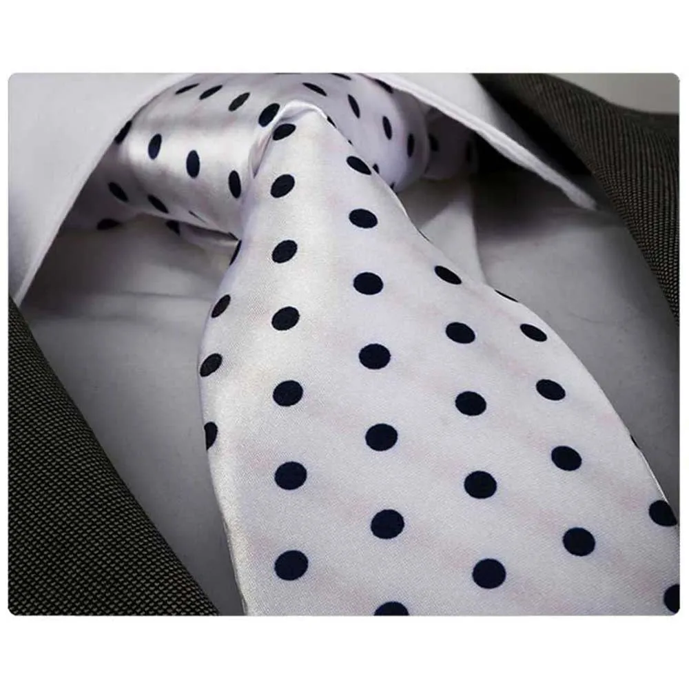 Men's Fashion White With Big Black Dot Silk Neck Tie With Gift Box