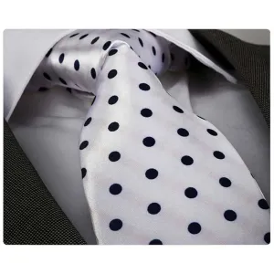 Men's Fashion White With Big Black Dot Silk Neck Tie With Gift Box