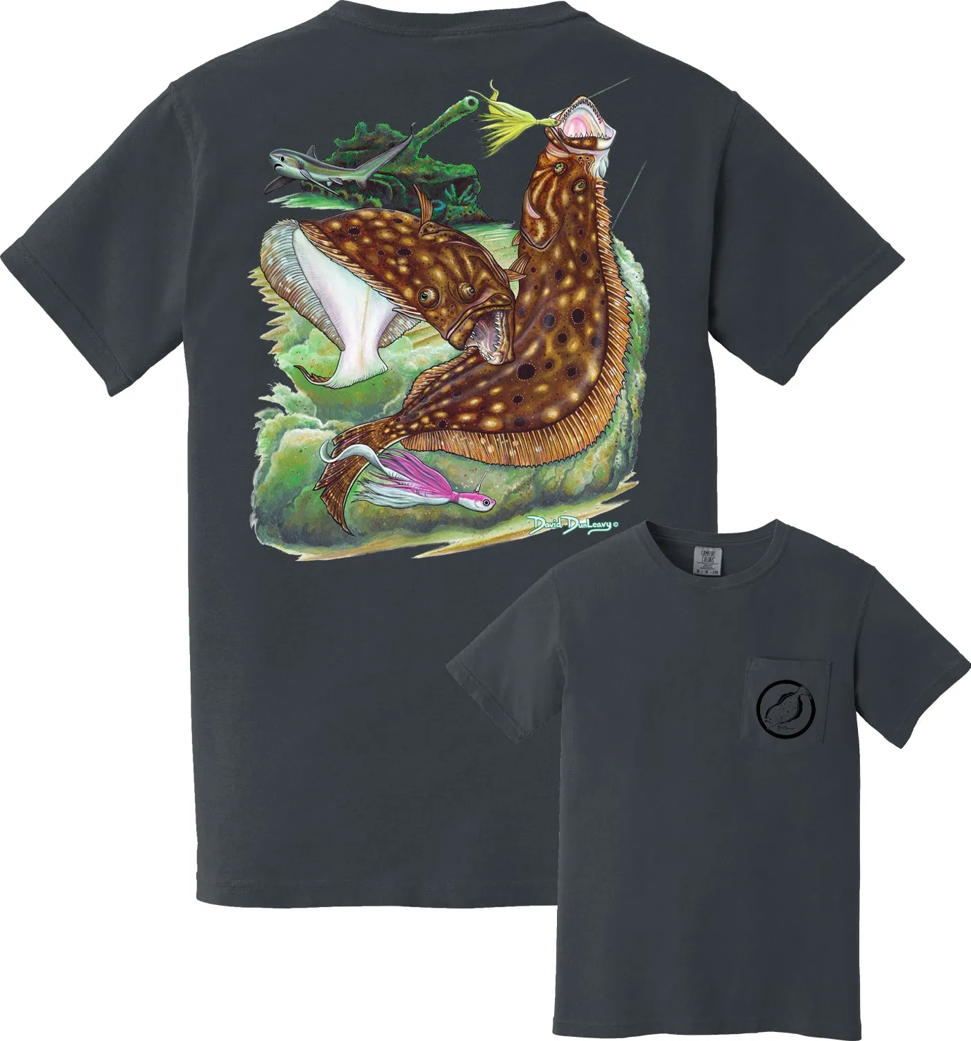 Men's Flounder Reef Short Sleeve Garment Dyed Denim Pocket T-Shirt