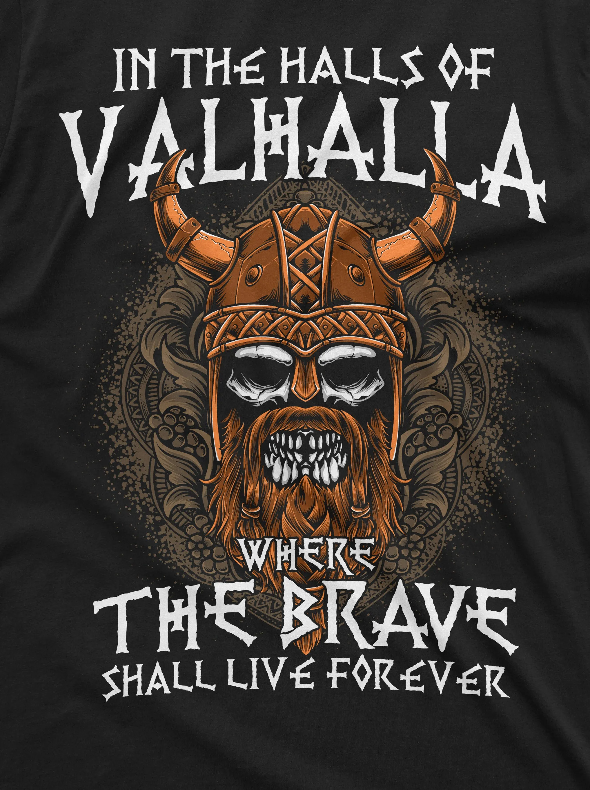 Men's Halls of Valhalla Viking T-shirt Skull Helmet Norse Mythology Nordic Tee