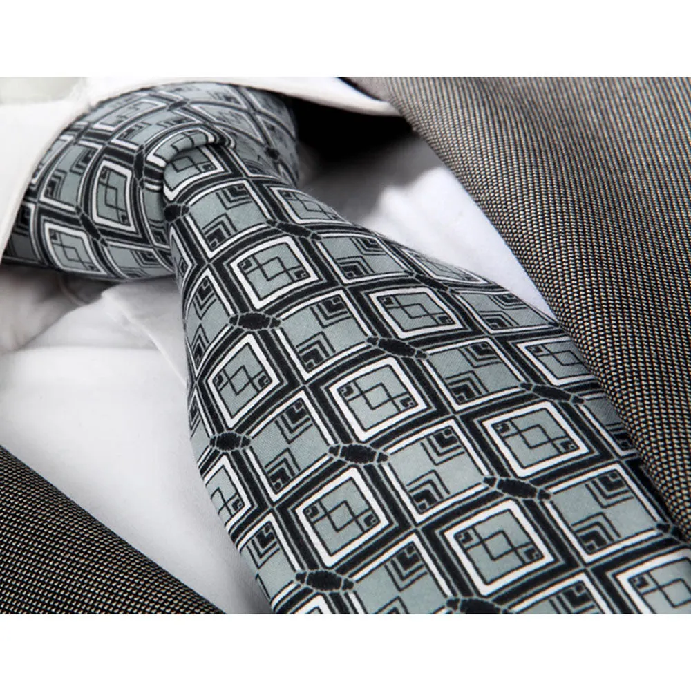 Men's jacquard Black Grey Squares Premium Neck Tie With Gift Box