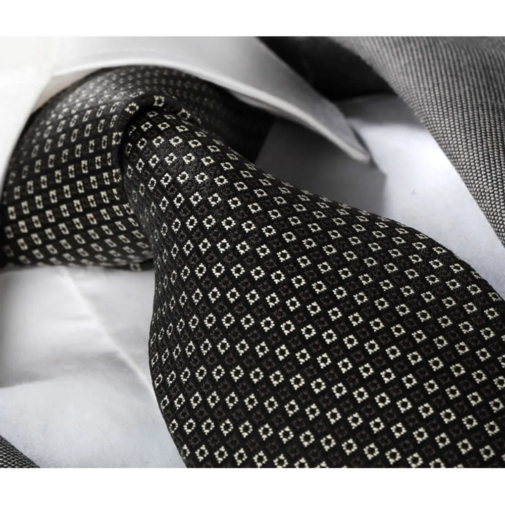 Men's jacquard Black Grey Squares Premium Neck Tie With Gift Box