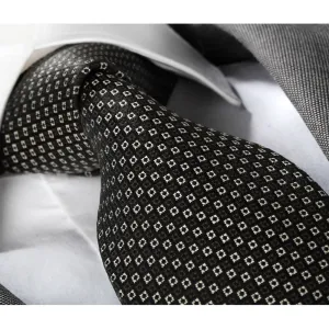 Men's jacquard Black Grey Squares Premium Neck Tie With Gift Box
