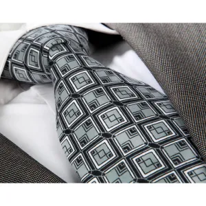 Men's jacquard Black Grey Squares Premium Neck Tie With Gift Box