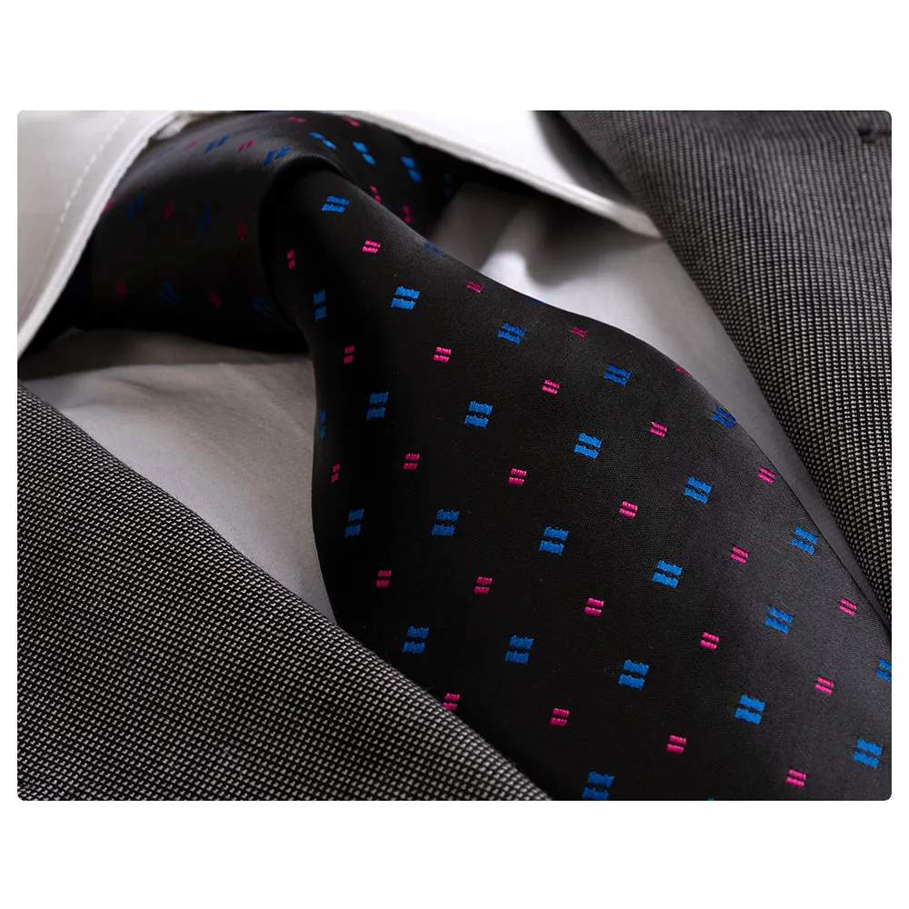 Men's jacquard Black with Metallic Blue & Pink Premium Neck Tie With Gift Box