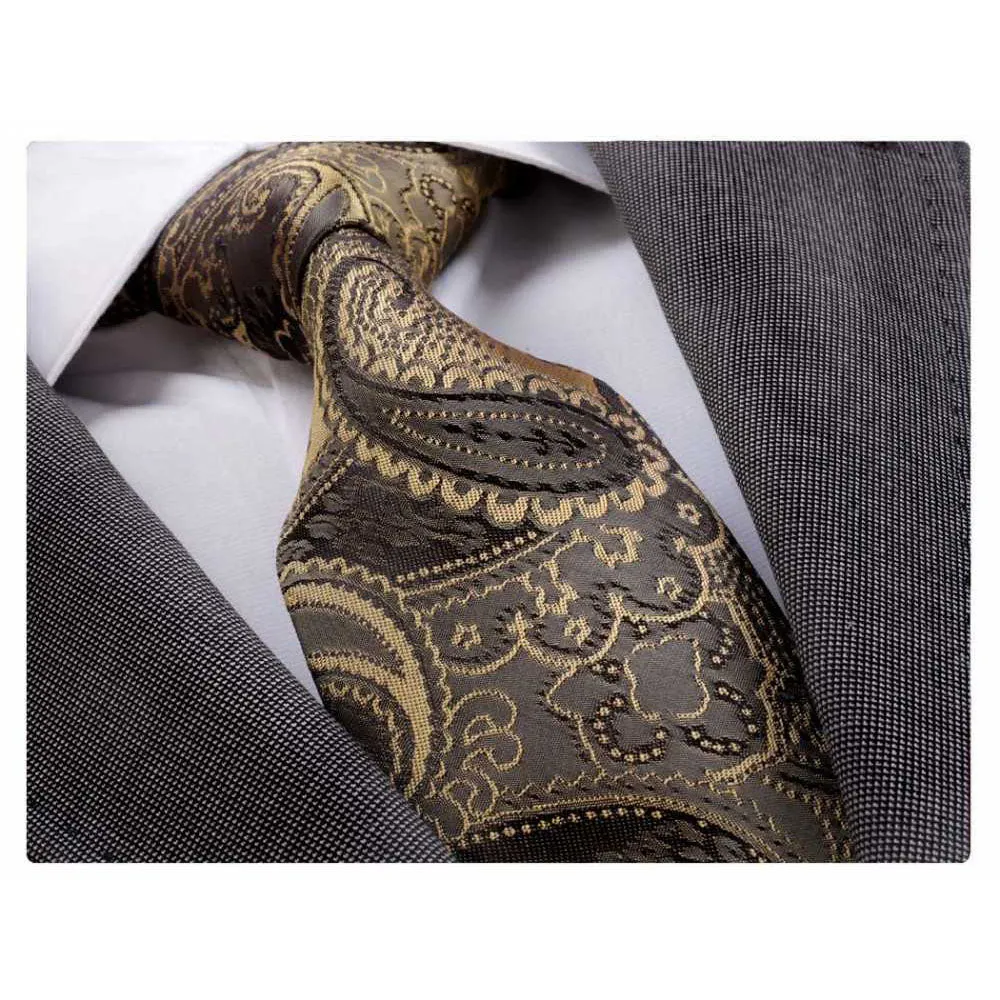 Men's jacquard Brown Gold Premium Neck Tie With Gift Box