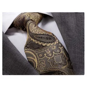 Men's jacquard Brown Gold Premium Neck Tie With Gift Box