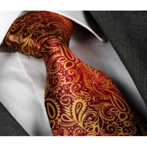 Men's jacquard Gold Pink Purple Paisley Premium Neck Tie With Gift Box - Identical